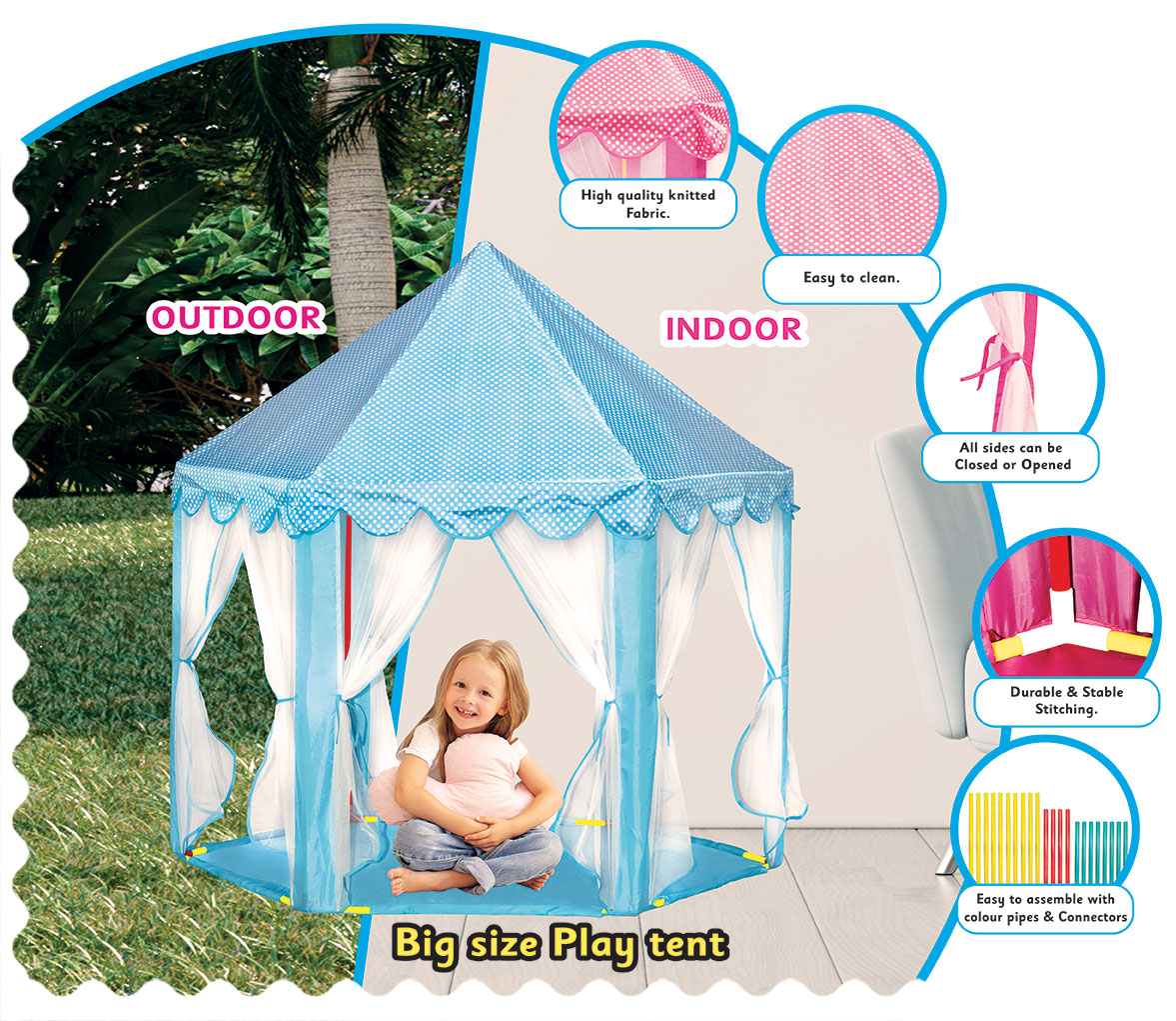 Kids Play Tent - Childrens Pop Up Tent House - Blue & Pink – Fresh Frenzy